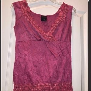 Anthropologie Pink Crinkle Lace Top M EUC
